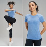 Camiseta deportiva de manga corta de secado rápido de diez colores, sudadera para mujer, ropa de Fitness transpirable, Top de manga corta para Yoga de Color sólido - details 9