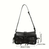 Bolso de hombro para mujer estilo punk negro - Bolso mensajero para motocicleta con múltiples bolsillos con correa ajustable y compartimentos con cremallera, diseño atrevido para ropa informal o de calle, bolso de viaje elegante |   Bolso minimalista para - details 0