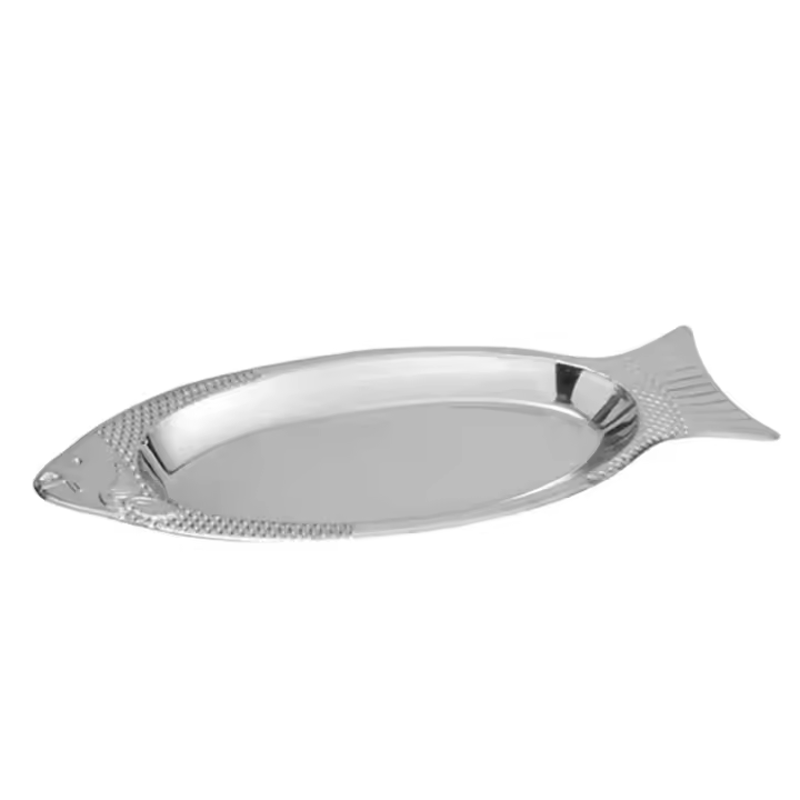 Plato de pescado al vapor de acero inoxidable, bandeja ovalada creativa para aperitivos, postres, barbacoa, cocina en forma de pez - 1
