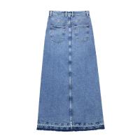 Falda de mezclilla con abertura frontal para Mujer, Falda Midi Vintage de cintura alta con cremallera, moda femenina - details 10