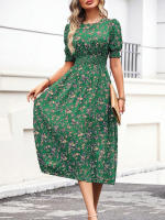 Vestido de mujer, novedad de verano 2025, vestido de longitud media acampanado a la moda con cintura alta y flores redondas para mujer - details 10