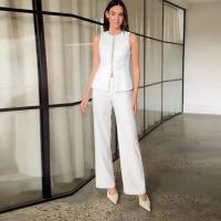 Conjunto de Chaleco sin Mangas para Mujer Cintura Alta, Pantalones Rectos, Botones de Metal, Cuello Cuadrado Moda de Alta Calidad - details 11