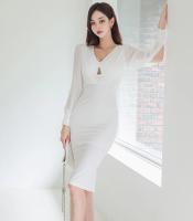 Mujeres otoño moda nuevo ceñido al cuerpo vestido a media pierna ajustado manga larga elegante Casual sólido Vestidos de fiesta de negocios bata femenina Mujers - details 5