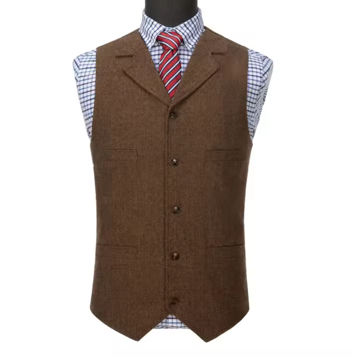 Trajes de tweed de lana para hombre, chaleco para padrinos de boda, chalecos de negocios ajustados informales con solapa, chaleco sin mangas, chalecos para hombre - 1