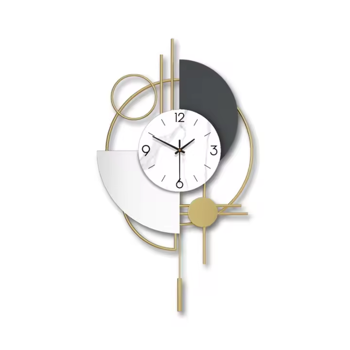 Reloj de Pared Dorado Reloj de Salón Grande Redondo 3D Reloj de Metal Silencioso Geométrico con Escala - 1