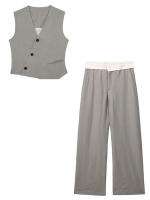 TRAFZA-Conjunto de 2 piezas de moda para mujer, pantalones sueltos informales elegantes Vintage + traje de viaje Sexy con cuello en V para vacaciones, novedad de verano - details 2