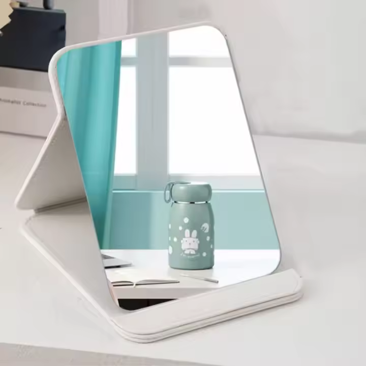 Espejo de tocador de escritorio de forma cuadrada estable, espejo plegable de cuero PU ajustable, espejo de maquillaje cosmético portátil para uso doméstico - 1