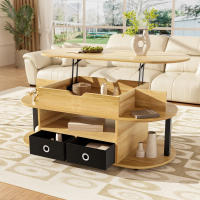 Mesa de centro moderna de madera veteada, con función elevadora, espacio de almacenamiento y cajones de tela negra - Versátil, elegante y práctica para el salón y la oficina - details 2