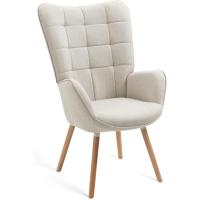 Acolchado con Reposabrazos y Patas de Madera, Tela, Beige, - details 0