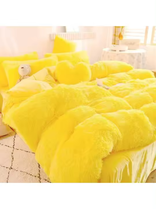 Conjunto de Cama de Terciopelo de Mink de Lujo para Otoño-Invierno Funda de Edredón de Reina, Sábanas, Almohadas Rosa de Alta Calidad - 1