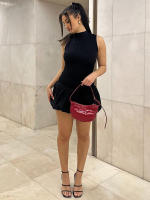 Vestido Mini Dulzura Ribbed Sin Mangas Patchwork Bollo Sólido Espalda Descubierta Cálido Club Streetwear Para Mujer - details 39