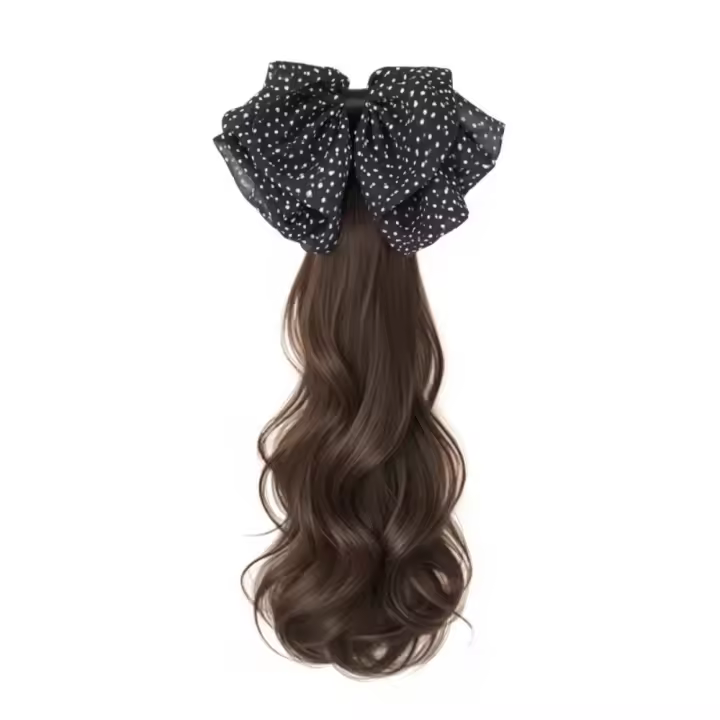 Cola de Caballo baja, lazos negros, extensión de cabello con nudo, postizo, cola de caballo larga y rizada, peluca de cola de caballo con Clip de garra suave Natural para uso diario - 1