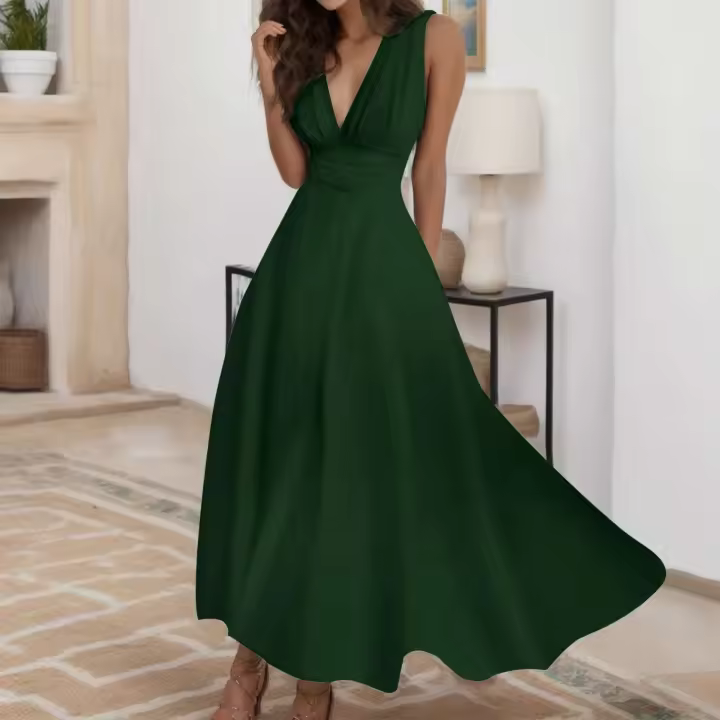 Elegante A y sin mangas blanco Midi Casual señora Sping verano cuello V cintura oscilante abrigo largo - 1