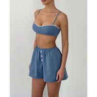 Conjunto de pijama de verano 2025 para mujer: pantalones cortos con camiseta sin mangas a rayas, ropa elegante para estar en casa, moda europea cómoda para pantalones cortos, ropa, - details 0