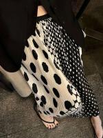 Falda doblada grande con cintura plisada de lunares a la moda para mujer, falda larga de escuela secundaria para mujer - details 11