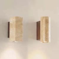 Lámpara de pared wabi-sabi de estilo japonés con piedra de travertino amarilla, lámpara de pared de salón comedor para dormitorio, apliques de pared retro de diseño para exteriores - details 0