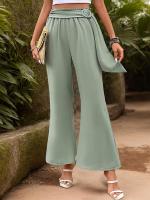 Pantalones acampanados sólidos de cintura alta de verano cómodos y sueltos elegantes para mujer - details 1