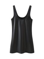 2025 mujeres negro imitación cuero Mini vestido rebordear decoración verano 2025 moda elegante sin mangas Vestidos femeninos - details 0