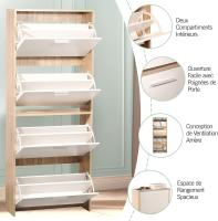 Mueble zapatero de 12 pares - Estantería de gran capacidad para vestíbulo o pasillo - (ancho) 60 x (profundidad) 24 x (alto) 80 cm - Madera clara blanca - details 70