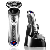 Kemei-afeitadora rotativa para hombre, máquina de afeitar eléctrica en seco y húmedo con sistema de limpieza inteligente, recargable, lavable, Ipx6 - details 0