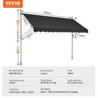 VEVOR-toldo retráctil para Patio, refugio de sombrilla con mango de manivela Manual, cubierta de sombrilla para Patio al aire libre - details 7