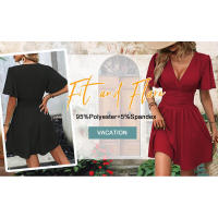 Vestido elegante de manga larga/corta para mujer estilo casual con cuello en V - details 1