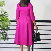 Vestido de talla grande para primavera y otoño, nuevo Color sólido a juego con cuello en V y mangas 3/4, vestido de estilo elegante ajustado para ir al trabajo a la moda - details 8