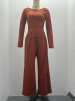 Conjunto de otoño Camiseta asimétrica de manga larga Pantalones de pierna ancha Traje informal Chándal - details 6