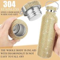Botella de agua de diamante brillante, vaso térmico de acero inoxidable, frasco de vacío de diamantes de imitación, tazas ostentosas a prueba de fugas con tapa, hogar y oficina - details 1