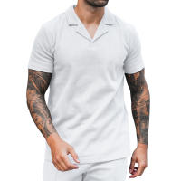 Verano 2025 para hombre, camiseta casual de manga corta con cuello polo y solapa en V, color sólido. - details 2