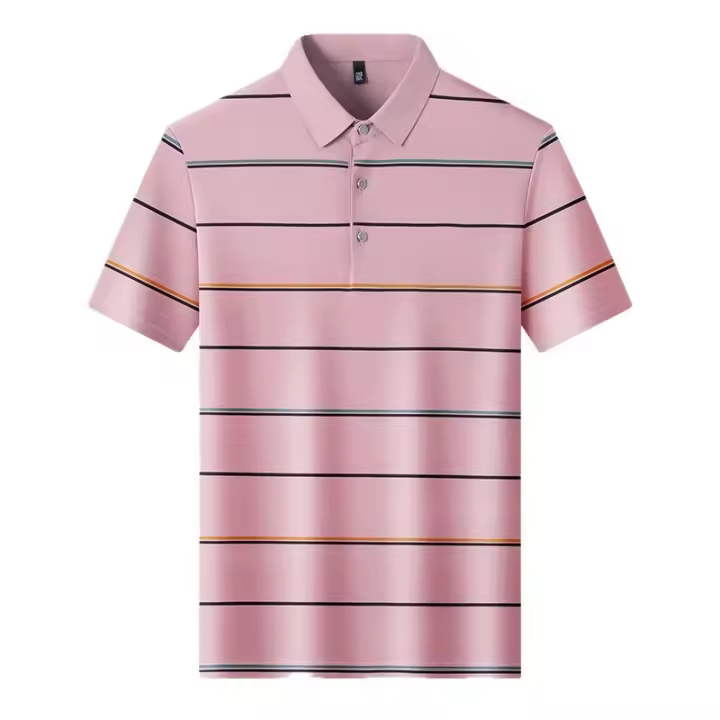 Polo de negocios, solapa grande, camiseta de alta gama, manga corta, nuevo top informal fresco de seda helada, camisa para papá - 1