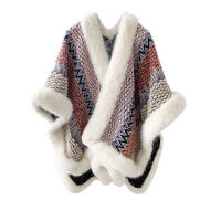 Chaleco de poncho para mujer con borlas de piel sintética abrigo cardigan de punto grueso con bloque de color para otoño e invierno material acrílico - details 5