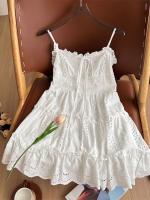 Vestido A-Line de Encaje con Bordado Floral Blanco Versátil para Primavera-Verano-Otoño - details 1