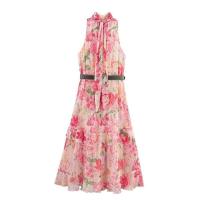 Vestido Corto de Verano con Halter Elegante Mii Chiffo con Estampa Floral para Mujeres - details 1