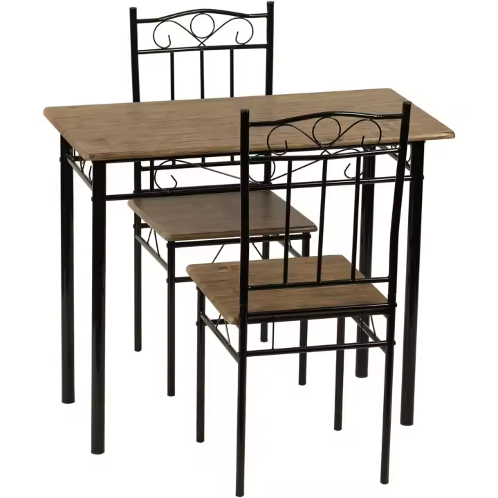 Mesa Comedor y 4 Sillas, Mesa y Sillas de Comedor de Nogal Veteada con Estructura de Metal, para Comedor, Cocina y salón - 1