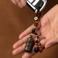 Llavero De Cuerda De Cuero Y Latón Con Sutra Budista Tíbetano Para Coche Colgante De Suerte Joyería Lanyard Para Bolsos Vintage Unisex - details 7