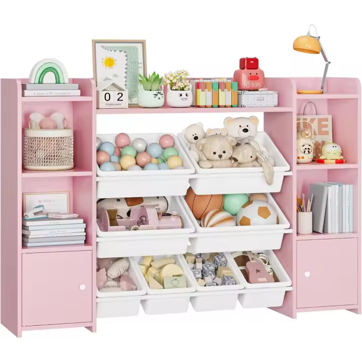 Librería Infantil Montessori, Estantería Infantil para Juguetes y Libros, Organizador Juguetes Infantil (Rosa) - 1