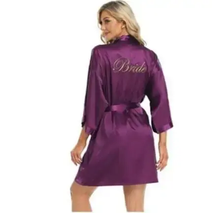 Bata de novia para dama de honor, bata de baño tipo kimono bordada, camisón informal de satén corto, ropa de dormir sexy para mujer - 1