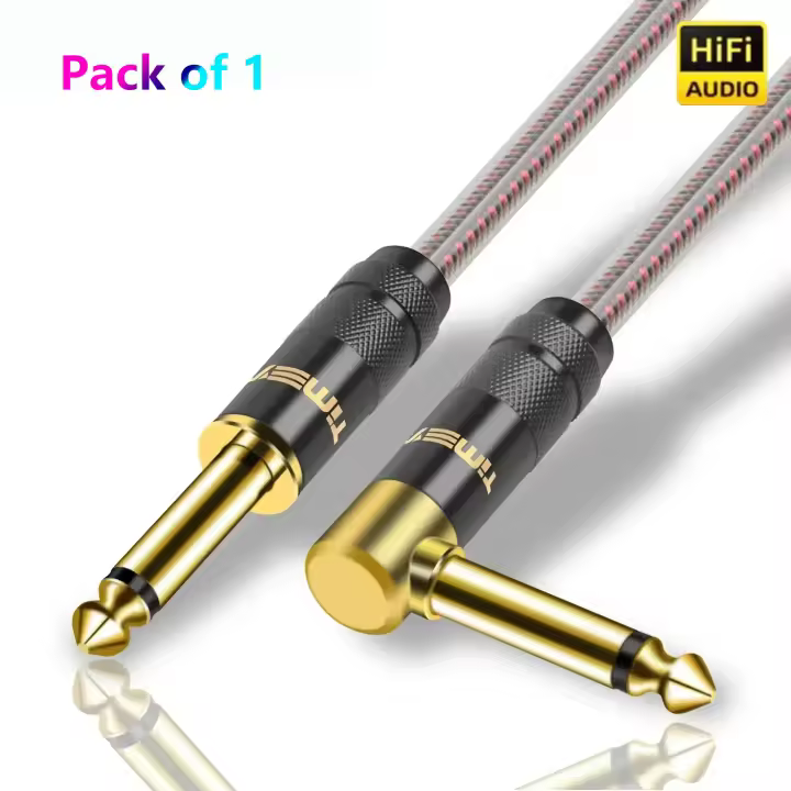 Cable de Audio TS de 6,35mm, Cable de instrumento de ángulo recto de 1/4 pulgadas, Cable de guitarra eléctrica profesional para amplificador, preamplificador, mezclador y altavoz - 1