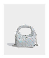 Bolso de Mano Tejido a Mano para Mujeres Lujo Ligero de Verano Blanco con Cuello Dorado - details 14