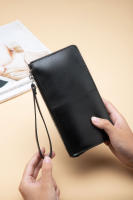 Cartera de cuero para mujer, cartera larga de cuero con cera de aceite, cartera multitarjeta para mujer de piel de vaca, bolso crudo para teléfono móvil. - details 11