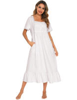 Pijamas para mujer, ropa de dormir con cuello cuadrado, camisón de manga corta, vestido mixto de encaje - details 16