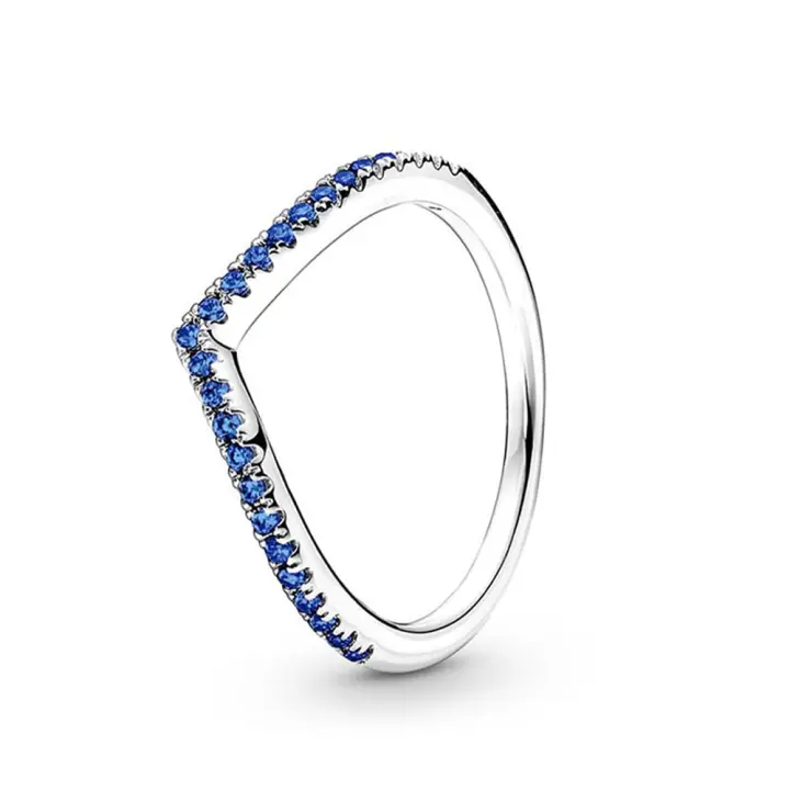 Anillo de Plata de Ley 925 brillante con líneas geométricas simples y circonita azul, regalo de moda para fiesta de citas y boda para mujeres y niñas - 1