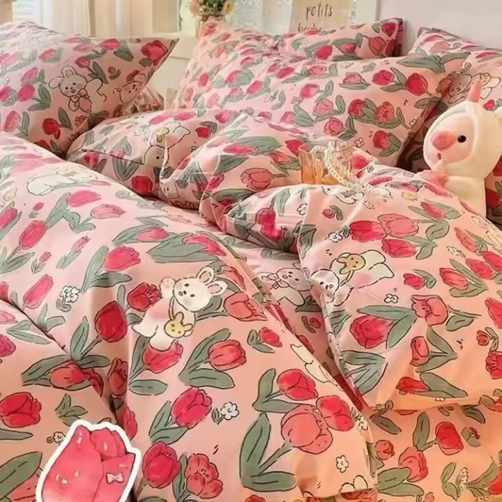 INS- Suave juego de cama de color rosa para las niñas y las mujeres, juego de sábanas suaves, con fundas de almohada individuale - 1