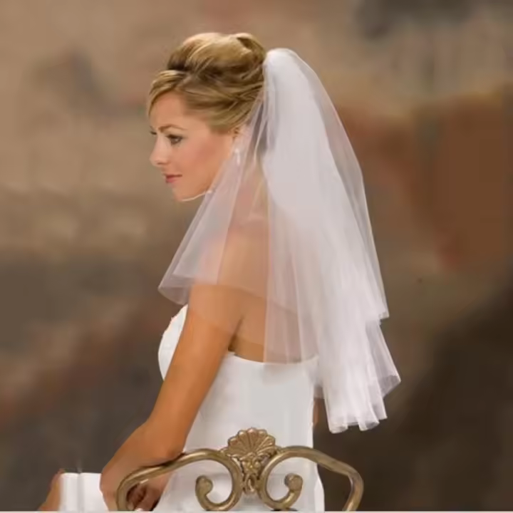 Velo de novia corto y sencillo de tul de dos capas con peine, velo de novia blanco marfil para novia, accesorios de boda - 1