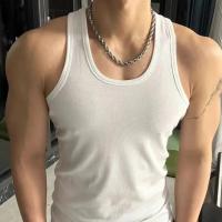 Chaleco deportivo de talla grande para hombre, camiseta sin mangas ajustada elástica de color sólido con absorción de sudor, ropa de calle para gimnasio y fitness - details 8