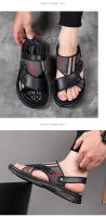 Sandalias de Tacón de Látex Suave Uso Dual para Hombre en Verano Zapatillas de Playa de Piel de Vaca de Primera Capa - details 12