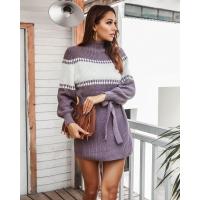 Mini vestido de crochet con lazo para mujer Moda de promoción de cuello alto - details 4