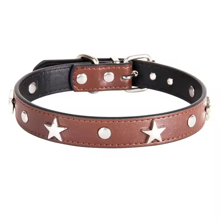 Collar de Mascota de Cuero con Pendientes de Estrellas Ideal para Perros Pequeños y Medianos - 1