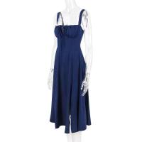 Vestido Midi bohemio de verano con tirantes finos y abertura en el muslo, vestido con lazo en la parte delantera, estampado liso, sin mangas, Vintage, vestidos de playa - details 33